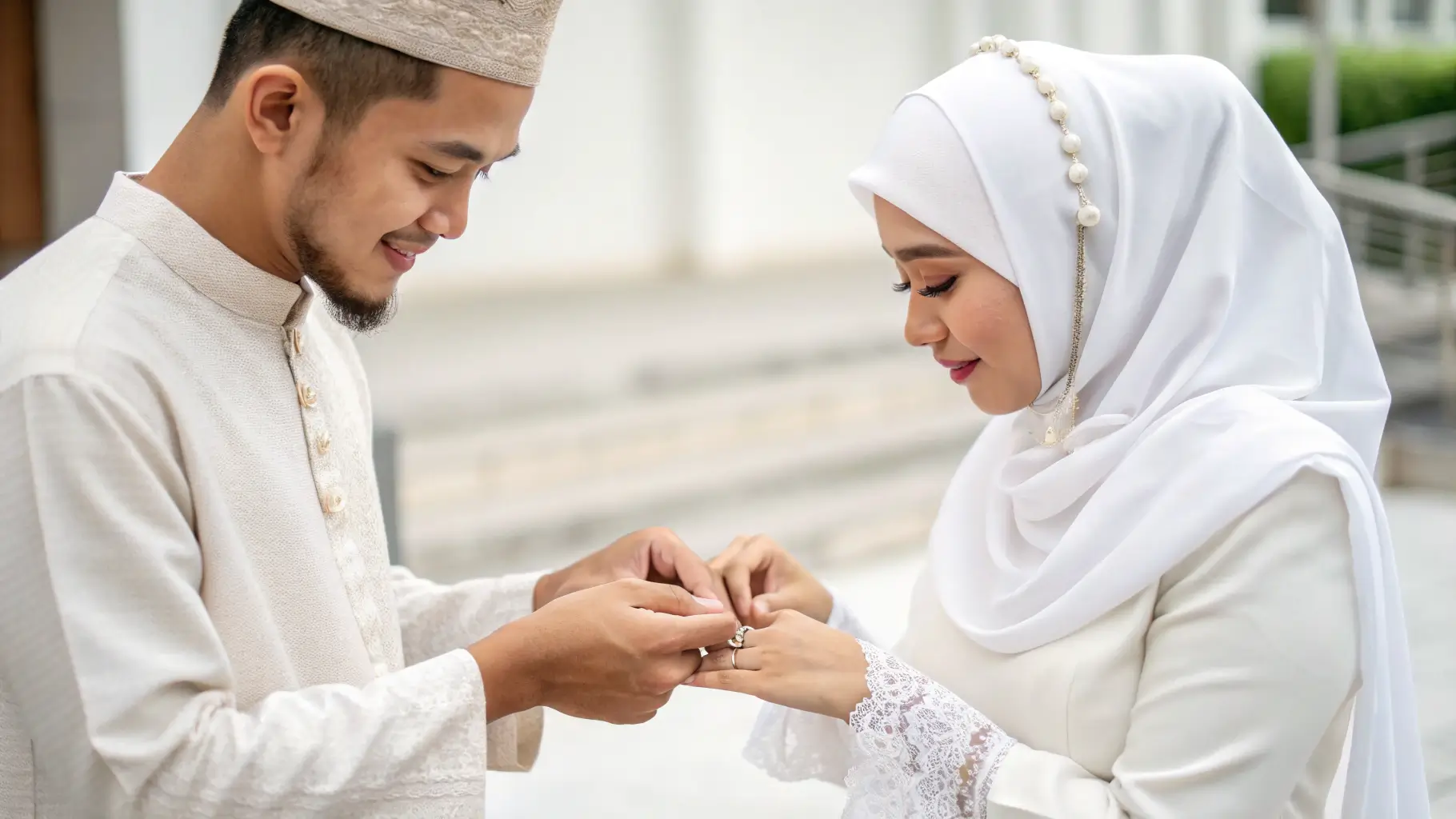 رجل وامرأة مسلمة في لقاء زواج شرعي يعكس هدف تطبيقات التعارف الإسلامي