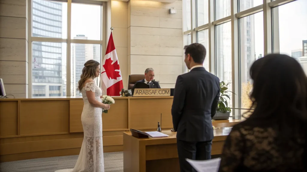 الزواج في كندا 2026 توقيع عقد الزواج المدني داخل قاعة بلدية كندية - ARABSAF.COM