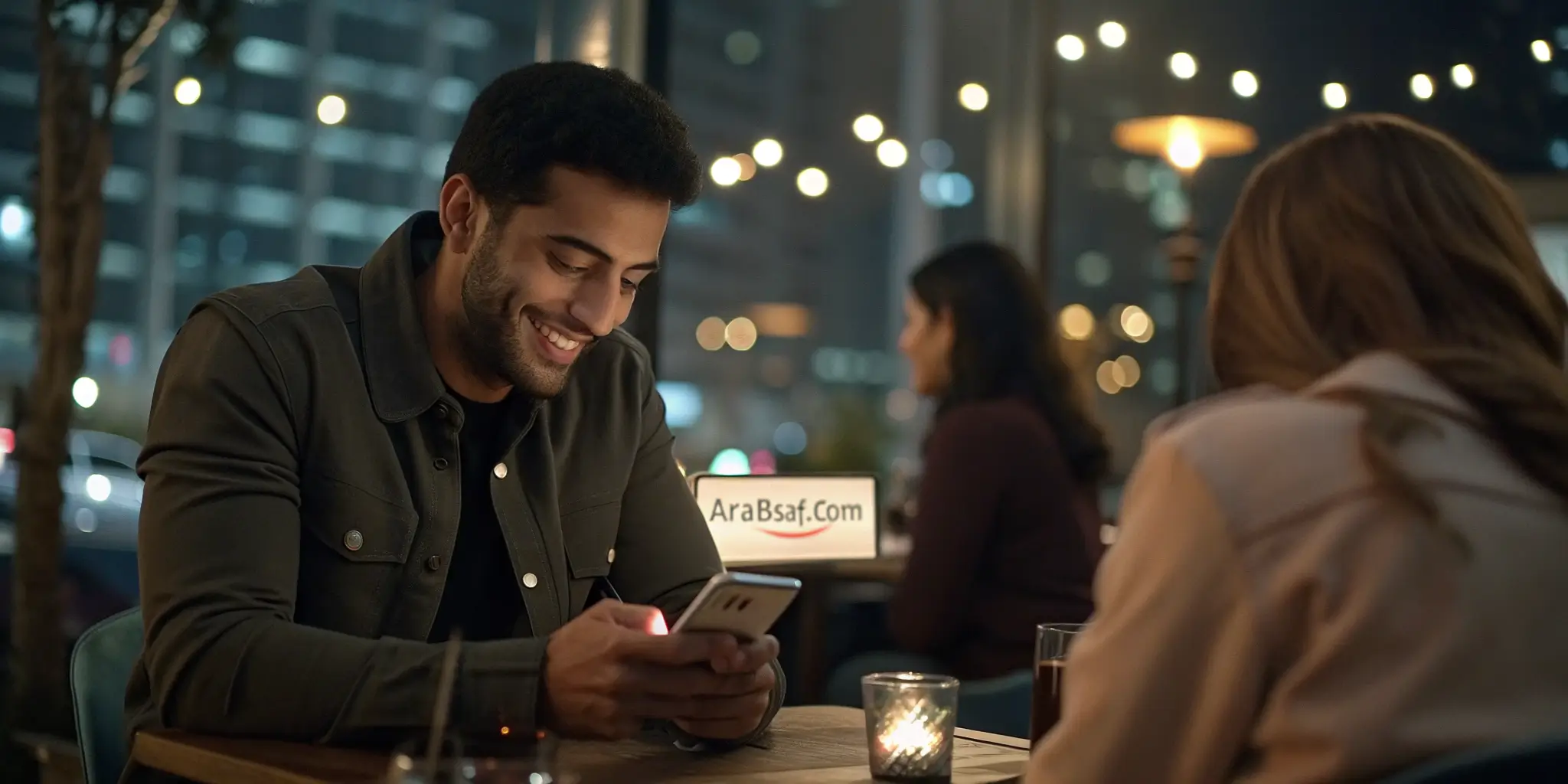 رجل عربي يتحدث مع فتاة في لقاء تعارف للزواج الشرعي عبر موقع زواج عربي مجاني بدون اشتراكات