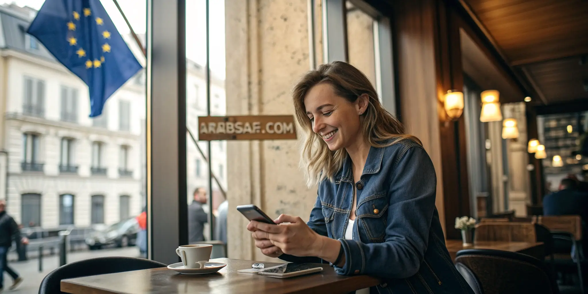 فتاة أوروبية تستخدم تطبيق تعارف للزواج عبر الإنترنت في أوروبا