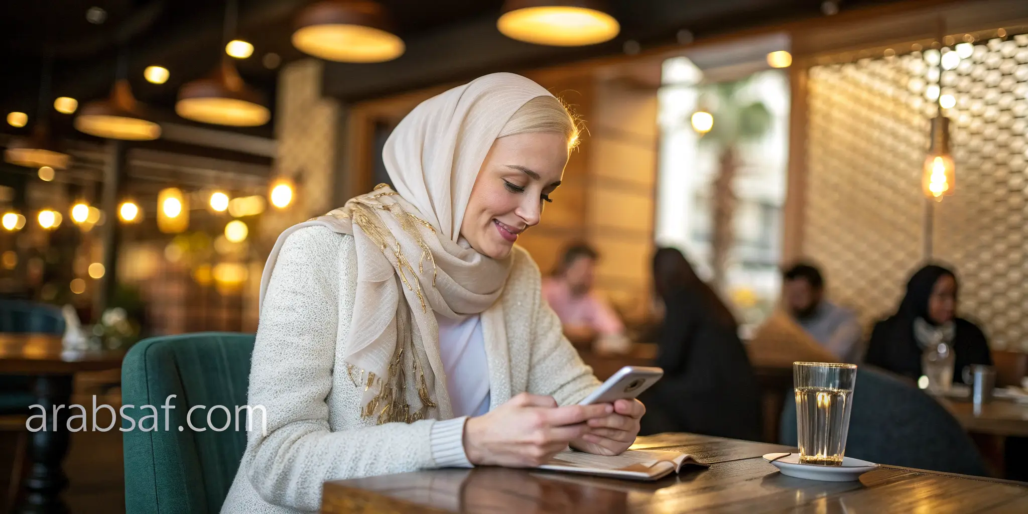 الزواج الشرعي عبر الإنترنت – لقاء محترم بين رجل عربي وفتاة أوروبية في مقهى