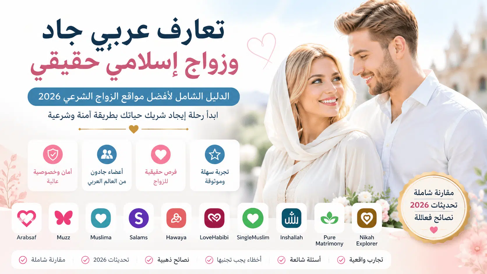 تعارف عربي جاد وزواج إسلامي حقيقي 2026 – أفضل مواقع وتطبيقات الزواج الشرعي