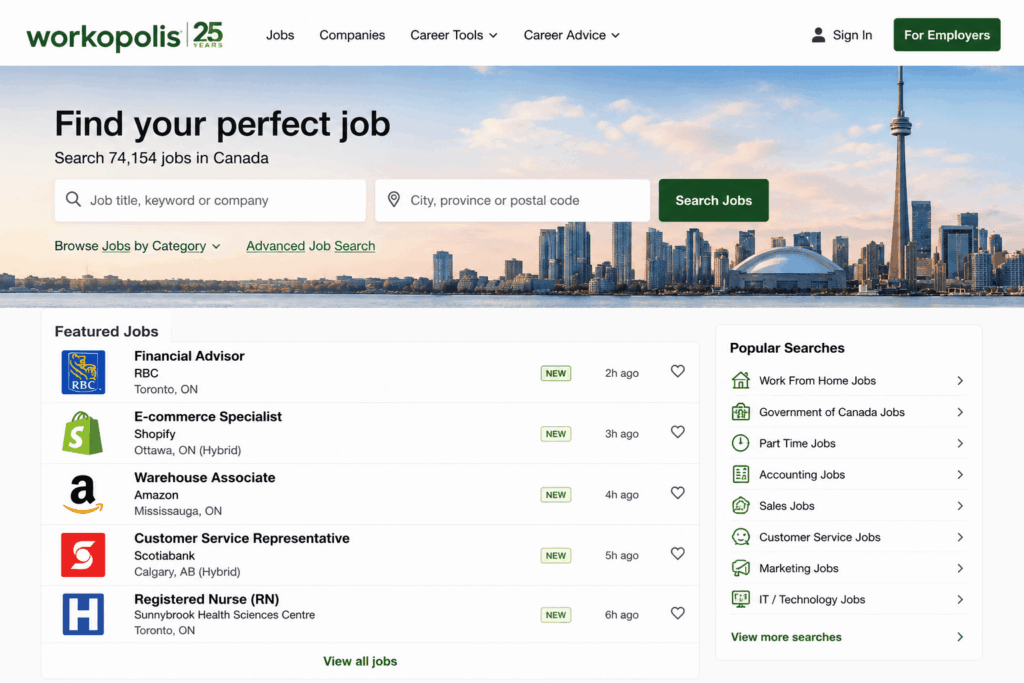 Workopolis Canada موقع وظائف في كندا 2026 للشباب العرب