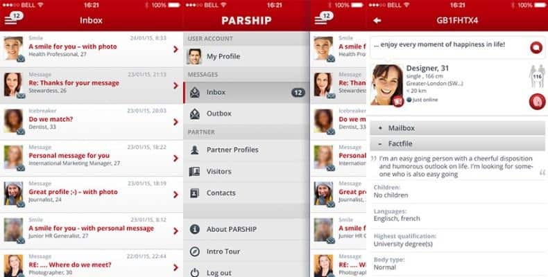 واجهة موقع Parship Switzerland للتعارف الجاد في سويسرا مع نظام التوافق بين المستخدمين