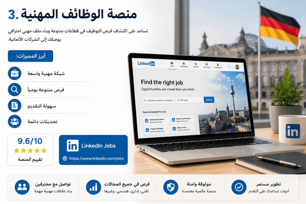 منصة الوظائف المهنية LinkedIn Jobs للعمل والهجرة إلى ألمانيا 2026