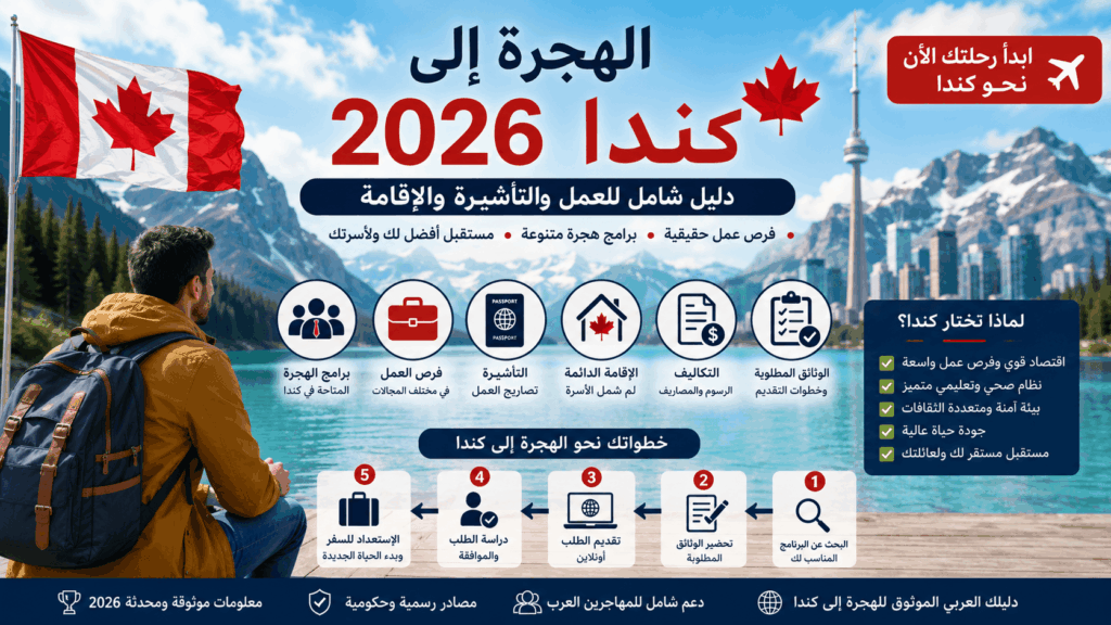 خطوات الهجرة إلى كندا 2026 للعرب والعمل والتأشيرة والإقامة الدائمة